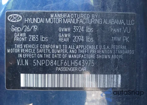 2020 Hyundai Elantra Value Edition from USA, damaged, VIN 5NPD84LF6LH543975